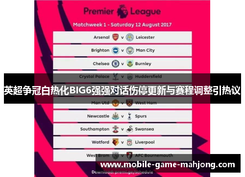 英超争冠白热化BIG6强强对话伤停更新与赛程调整引热议