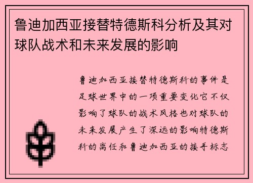 鲁迪加西亚接替特德斯科分析及其对球队战术和未来发展的影响